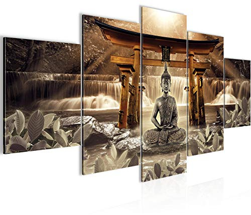 Runa Art - Bilder Feng Shui Buddha 200 x 100 cm 5 Teilig XXL Wanddekoration Design Braun 036451b