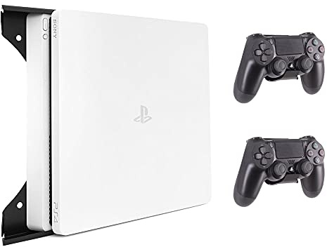 DYNAS PS4 Slim Wall Mount & Controller Holder METAL Bundle - PlayStation Wall Mount Bracket - Fittings Included - Made in UK (PS4 Slim)