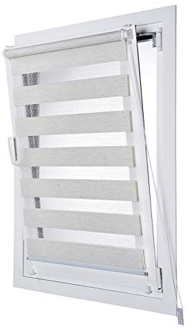 Estores Basic - Estor Noche y Día, Estor Enrollable instalación sin Tornillos, Ideal para Puertas abatibles, Lino, 90 x 180cm