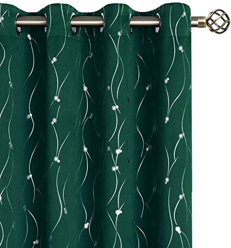 BGment Christmas Blackout Curtains 63 Inch Length 2 Panels Set Grommet Thermal Insulated Room Darkening Window Curtains with Wave Line and Dots Printed for Bedroom, 52 x 63 Inch, Emerald Green