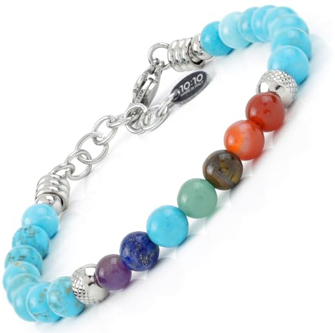 10:10 7 Chakra armband i rostfritt stål och 6 mm natursten, tillverkad i Italien med högkvalitativa material., Rostfritt stål Sten