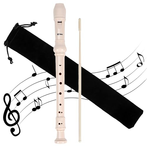 Sopranblockflöte in Stimmung C-Sopran, mit Tasche und Wischerstab, Barocke Griffweise, 8 Löcher Hochwertige Kunststoff Flöte, für Einsteiger und Fortgeschrittene (weiß)