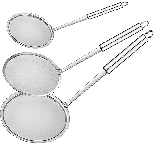 Aiareozy 3 Piezas Espumaderas de Cocina, Espumadera Acero Inoxidable, Colador de Alimentos para Cocina, Fina Espumadera con Colador para Freír Pastas Espaguetis y Fideos, Evitar Salpicaduras