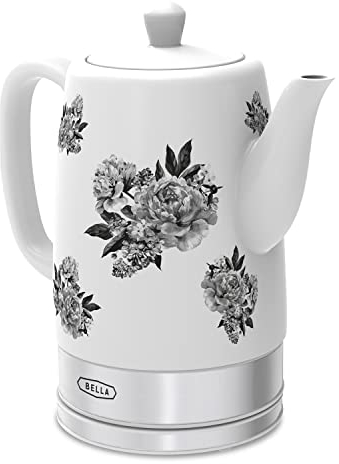 BELLA Electric Kettle & Tea Pot - Ceramic Water Heater with Detachable Swivel Base, Auto Shut Off & Boil Dry Protection, 1.5 Liter, Black Floral