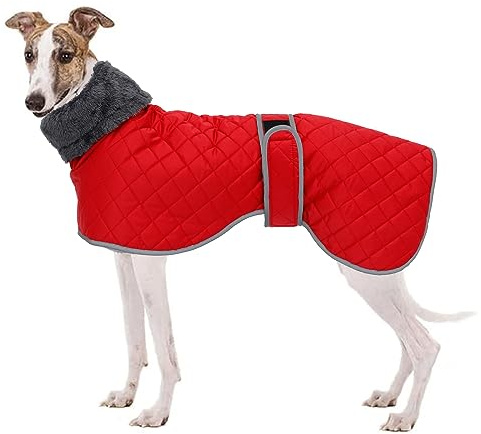 Geyecete Winter Windhunde Mantel,Warm Hundejacke mit Fleecefutter,wasserdicht,Winddicht,Verstellbarer,Hunde Pullover fur Wandern,Klettern,für Windhunde/Whippet/Lurcher-Rot-XXL