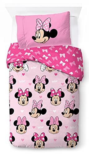 Jay Franco Disney Minnie Hearts & Love Juego de Ropa de Cama Infantil 100% Algodón 135 x 200 cm Tamaño Cama Individual - Funda Nórdica + Funda de Almohada 50 x 70 cm