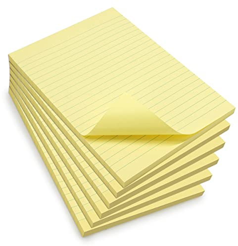 WAYTEX 931685C6 600 Haftnotizen A5 mit Linien, 6 Blöcke à 100 Blatt, selbstklebend, repositionierbar, groß, 15 x 21 cm, Pastellgelb