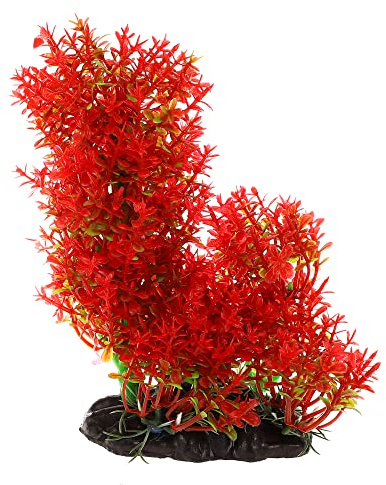 VOCOSTE Künstliche Wasserpflanze Rot 1 Stück Für Aquarium Dekoration | Kunststoff, Höhe 16cm, Breite 12cm, Basis 8.5cm, Versteck Für Fische, Pflegeleicht, Keine Spezielle Beleuchtung Nötig
