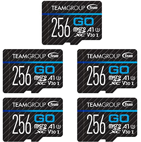 TEAMGROUP GO Card TGUSDX256GU363 Lot de 5 Cartes mémoire Micro SDXC UHS-I U3 V30 4K pour GoPro, Drone et caméras d'action, Carte mémoire Flash Haute Vitesse avec Adaptateur pour Sports de Plein air,