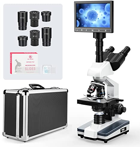 Vabiooth Laborkomplexes Trinokulares Mikroskop mit 40X-2000X Vergrößerung und 5MP 7-Zoll LCD-Bildschirm, zweischichtiger mechanischer Bühne für Tierhaltung, Tierkliniken, Labor