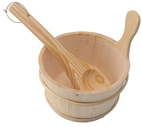 UPQRSG Sauna Eimer und Schöpfkelle, Holz Sauna Eimer, Sauna Zubehör für Männer und Frauen, Whirlpool Fass Sauna Aus Fichtenholz, Natürliches Sauna Spa Zubehör mit Kunststoffauskleidung