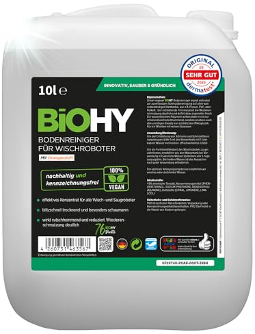 BiOHY Nettoyant pour sols pour robots de nettoyage avec parfum d'orange (Bidon de 10l) | Concentré de nettoyant pour tous les robots de nettoyage | Sans mousse & sans traces (Wischroboter Orange)