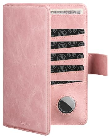 VULKIT Reisepasshülle RFID Blocker mit Airtag-Halter Ausweismappe Passport Hülle Leder Reisegeldbeutel für Herren oder Damen Reisepass Hülle Passport Cover Travel Essentials, Rosa