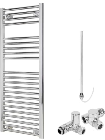 Bray Straight Chrome Dual Fuel Heated Towel Rail/Warmer/Radiator For Central Heating And Electric. Round Tube Ladder Design, 1000 x 500