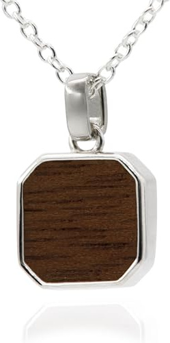 NaturSchatulle Kette mit Anhänger Holz Square Light Halskette Silber 925 Holzanhänger Damen Kettenanhänger viereckig Holzschmuck Charms 50cm