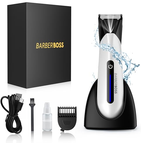 BarberBoss Body Groomer for Men, Groin, Pubic & Ball Trimmer | Waterproof Body & Hair Shaver, Rechargeable Male Hygiene Trimmer (QR-2073)