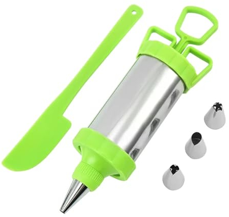 Stainless Steel Pastry Syringe Stainless Steel Cookie Decorating Sets Biscuit Press Maker Cream DIY Pastry Syringe Extruder Nozzles Kitchen Baking Tools Cake Syringe Set (Color : Green)