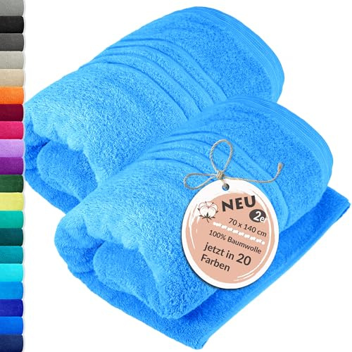 Lashuma Handtuch Set 70x140 cm Blau - Capri, London 2er Pack Große Duschtücher Baumwolle