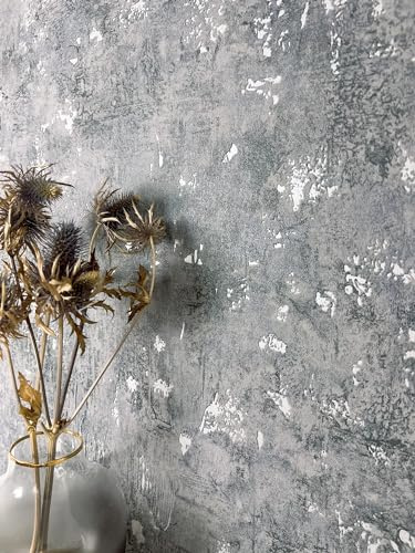 Newroom Vliestapete Dunkelgrau Betonoptik Wohnzimmer Loft Tapete | grobe verwitterte Struktur mit kräftigen Flecken, kontrastreicher Sichtbeton, Betontapete Mustertapete Vintage, Flur