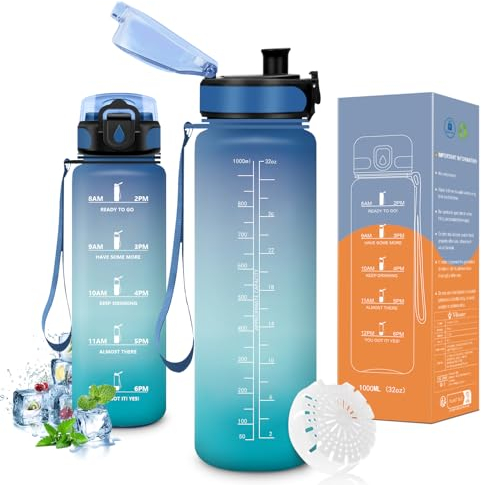 Vikaster Borracce ciclismo, Borraccia 1 litro, Senza BPA & Prova di Perdite, Bottiglia Acqua Bambini, Scuola, Bici, Palestra, Yoga, Ufficio