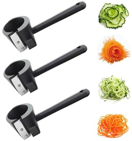 Carrot Curler and Peeler, Spiral Shred Crinkle Cutter for Root Vegetables, Garnishing Tool for Carrots, Cucumbers, Radishes, Sweet Potatoes, Black (3)