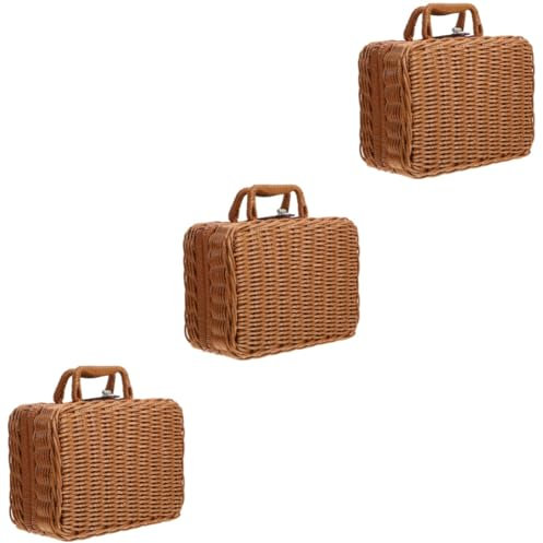 MAGICLULU 3 Piezas Cesta De Picnic Portátil Cajas De Almacenamiento Estuche Tejido a Mano De Ratán Simulado Cesta De Picnic De Imitación De Ratán Cestas De Picnic Educación Física