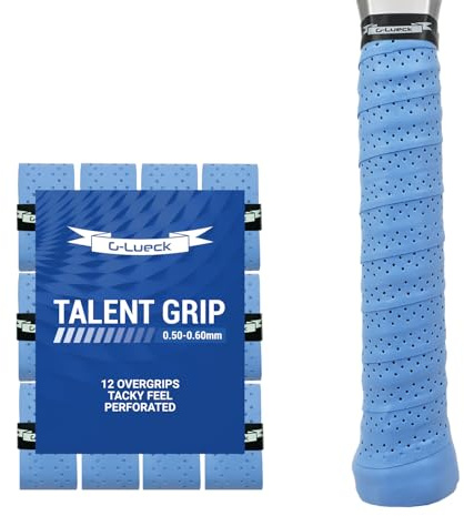 G-Lueck 12er Set Tennis Overgrip Talent Grip mit Perforation | 0,50-0,60mm Stärke | Griffband für Squash Badminton Schläger mit Selbstklebendem Abschlußband | sehr griffig, Anti-Rutsch (Blau)