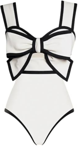 FLAXMAKER Bow-tie Decor Women's One Piece Swimsuit Bathing Suit, XS