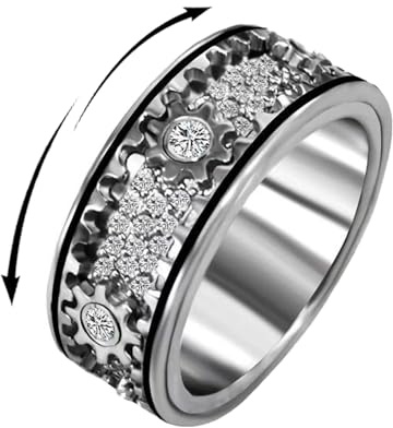 SkyFace Fidget Spinner Ring Silber 925, Anti stress ring Drehbar Damen Herren Anti-angst Spinner Ringe, ADHS Ringe zum Drehen, Zahnrad Ring Drehbar, Geschenke Schmuck mit Ringbox
