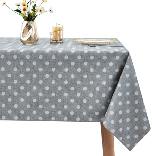 WenYa Polka Dot Tablecloth Wipe Clean Table Cloth Wipeable PVC Tablecloths Plastic Dinner Cover, Square Waterproof Table Cover Protector for Picnic Party Indoor Outdoor - Grey, 54x54in/137x137cm
