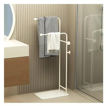 GLigeT Handtuchhalter Freistehend Handtuchhalter Badezimmer Standhandtuchhalter Nordic Iron Badezimmerständer Toilettenkleidung Handtuchhalter Handtuchleiter stehend(Cream White)