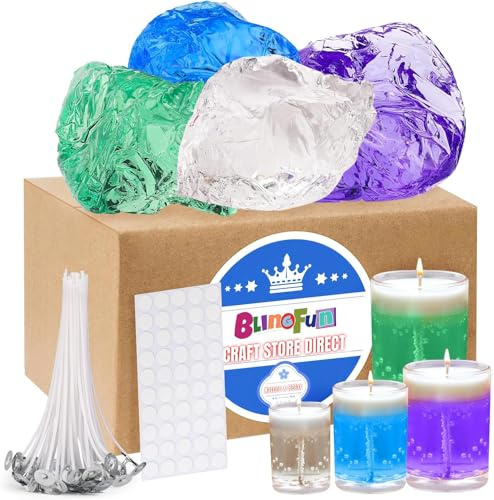 Blingfun Gel Wachs Kerze Making Kit mit 4 Stück Premium Clear Jelly Wachs für die Kerzenherstellung, 50pcs Dochte & 50pcs Aufkleber für Gel duftende Kerze machen, Home Decor, Craft Projekte
