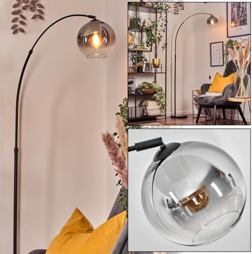 HOFSTEIN Stehleuchte Koyoto, Stehlampe aus Metall/Glas in Schwarz/Rauchfarben/Klar mit Marmorfuß, verstellbare Leuchte im Retro-Design (Schirm Ø 20cm), Fußschalter, E27, Wohnzimmer, Schlafzimmer, Flur