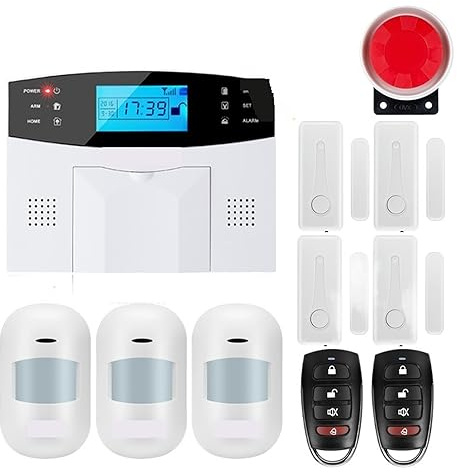 Sistema de Alarma para Casa, Alarma inteligente Antena incorporada Sensor de espacio de puerta Detector de movimiento PIR Inalámbrico LCD GSM Tarjeta SIM de alarma de seguridad for el hogar Sirena con