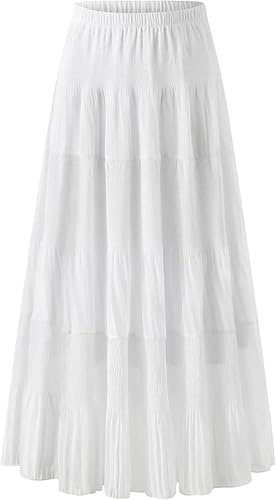comefohome Maxi Skirts for Women UK Pleated Long Flowy Chiffon Elasticated Waist Tiered A Line Ladies Summer Skirt