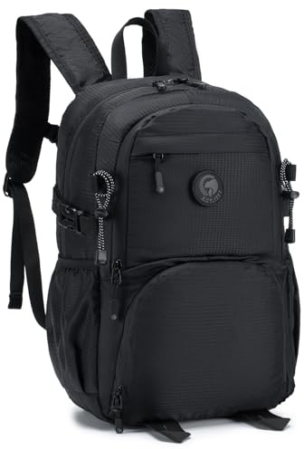 BAGZY Handgepäck Rucksack 40x30x20 Wizzair Faltbar Travel Rucksack 25L Leicht Reiserucksack Handgepäck Flugzeug Wasserdicht Carry On Luggage für Arbeit Business Reisen Herren Damen Schwarz