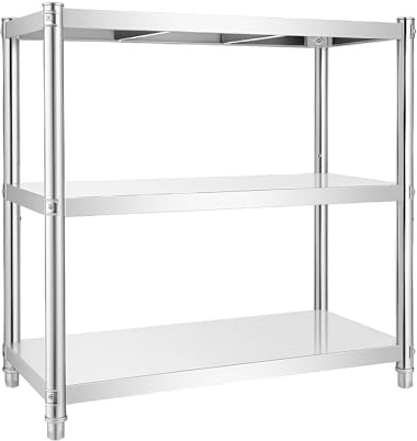 Edelstahltisch, 3 Ebenen Arbeitstisch Edelstahl mit Rollen, 80x40cm Küchentisch mit Höhenverstellbarer Füße Tisch für die Lagerung in Draußen, Restaurants, Zuhause, Einzelnen Schichten BIS 30kg