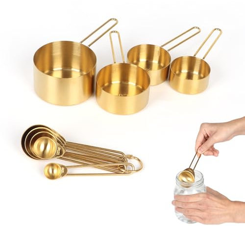 BigKing Cucchiaio Dosatore da 9 Pezzi, Acciaio Inossidabile Misurini Cucina, Grammi Misurino, Cucchiai Dosatori, Tazza Misurino, Set di Misurini e Cucchiai Dosatori per Cucina, Forno, Bevande (Oro)