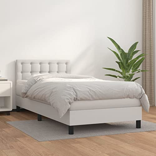 Qnhdfrt Boxspringbett Weiß 100x200 cm mit Kopfteil und Taschenfederkernmatratze Kunstleder Langlebig & Hautfreundlich für Schlafzimmer Gästebett und Jugendzimmer
