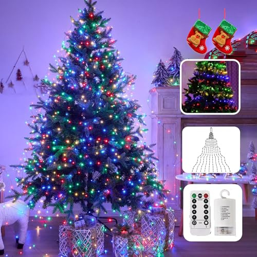 2026 Upgrade kaskadierende Funkeln Lichter für Weihnachtsbaum Wasserfall Lichter, 8 Modi, 100–600 Weihnachten LED Glühwürmchen Twinkle Lichterkette, USB-betrieben, warmweißer Silberdraht (Farbe, 3 m