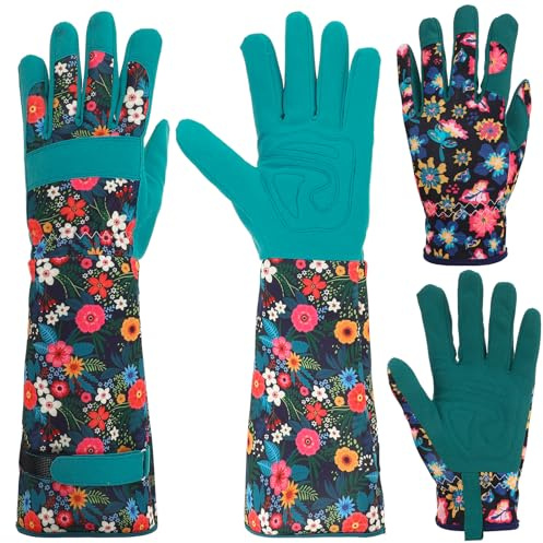 Utensilsto 2 Paar Lange und Kurze Gartenhandschuhe Damen,Dornenfest Grün | Atmungsaktiv,Bequem,Unterarmschutz,Dornenfeste Handschuhe mit Extra Langer Stulpe,Garten Geschenke für Frauen Damen