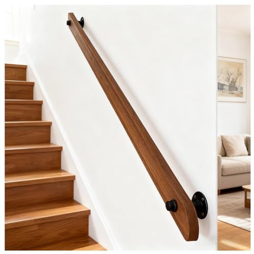 zklaseot Corrimano in Legno, Corrimano Antiscivolo per Scale Interne, Corrimano per Ringhiere da Parete Rustiche retrò, Supporto per Tubi Industriali, Facile da Installare(80cm)