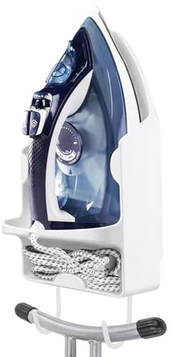Newthinking Iron Holder with Hook, Wall Iron Stand and Ironing Board Holder | Small Iron Holder Wall Mount, Heat Resistant, Hanging Ironing Board Holder, Space Saver, Laundry Room, Utility Room, White