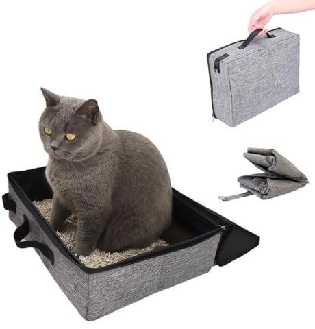 AnBoxiaodian Bac à litière pliable portable pour chat de voyage, couvercle pliable, étanche, portable, pour voyage, utile pour animaux de compagnie, avec fermeture éclair, gris