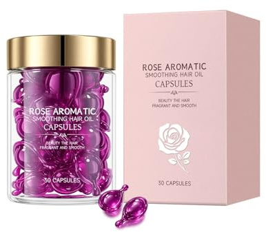 Rose Aromatic Smoothing Hair Oil Capsules, 30 PCS Hair Vitamin Sleep Serum Capsules, Nourishing Scalp And Follicle For Thicker Fuller Hair, Improves Dryness and Frizz (1)
