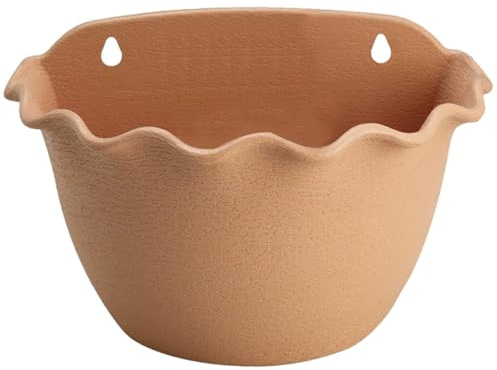 Wedhapy Fioriera sospesa da Parete Fioriera sospesa con Ganci, Vaso per Piante Montato a Parete con Bordo Ondulato Vaso da Giardino in plastica Ecologica per ringhiera Interna, Marrone Chiaro