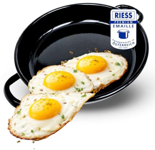 Riess Padella per frittelle smaltata da 22 cm, con 2 manici, adatta per induzione, antigraffio e resistente al calore, piccola padella per omelette, uova fritte, nera