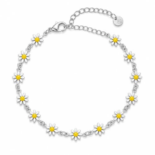 Mädelswelt Fußkette aus Edelstahl, Gänseblümchen-Charms, Boho-Stil, Mehrfarbig, Wasserfest