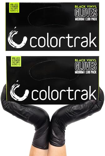 Colortrak Black Vinyl Gloves, Disposable Latex-Free & Powder-Free Hair Color Gloves for Chemical Processing & Salon Services, 200 Count (2 Boxes), Large