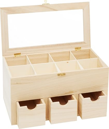Boîte à thé avec 3 tiroirs et fenêtre VBS